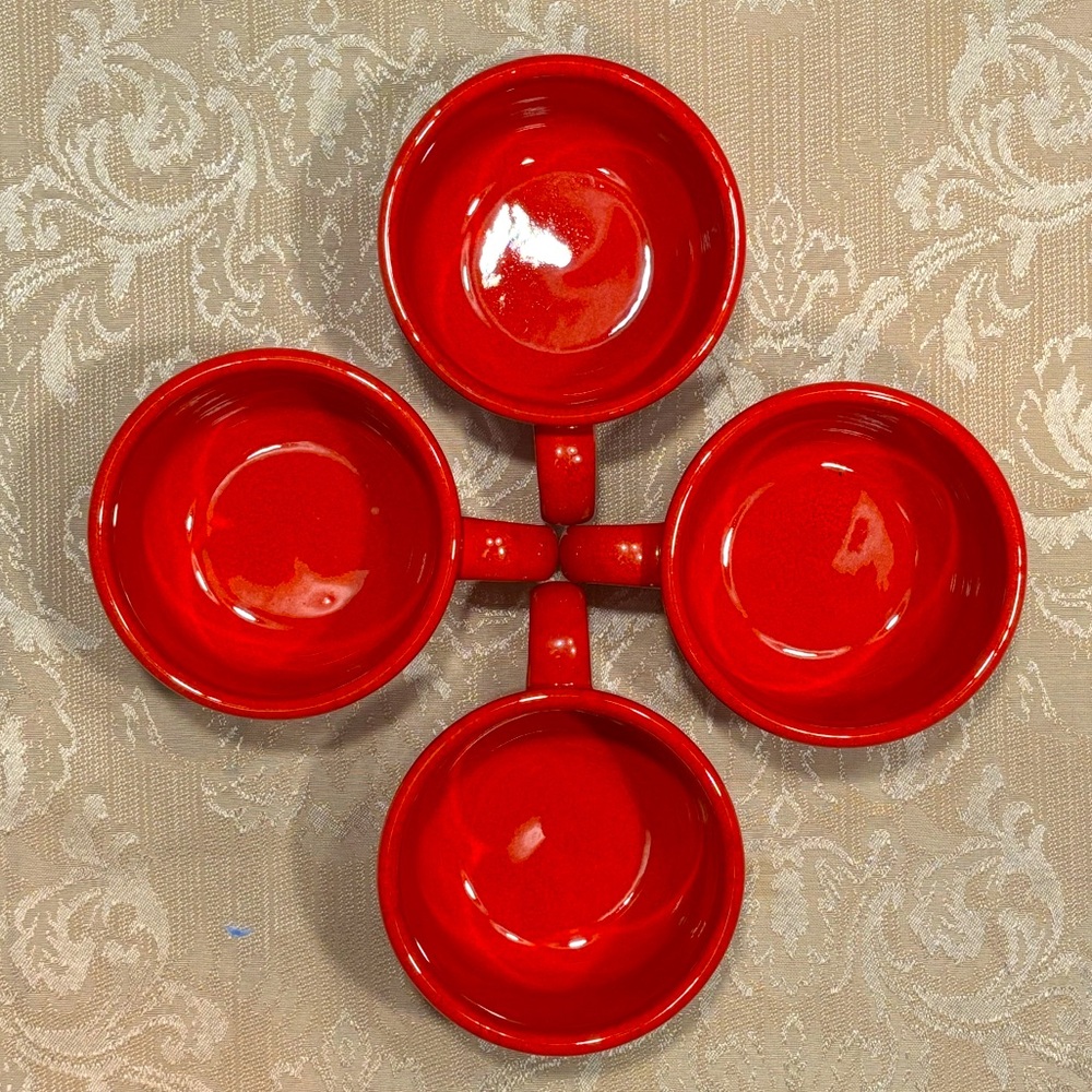 WAECHTERSBACH Solid Color Red Flat Cup Mug Vintage Set of 4 EUC